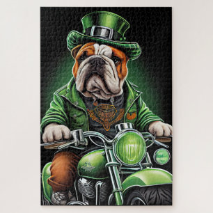 Bulldog Driving Bike St. Patrick's Day Legpuzzel