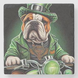Bulldog Driving Bike St. Patrick's Day Stenen Onderzetter