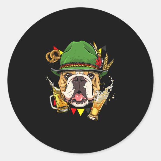Bulldog Duitsland Party Bier Fest Hond Ronde Sticker (Voorkant)