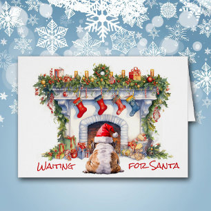 Bulldog en attente de la cheminée de Noël Père Noë