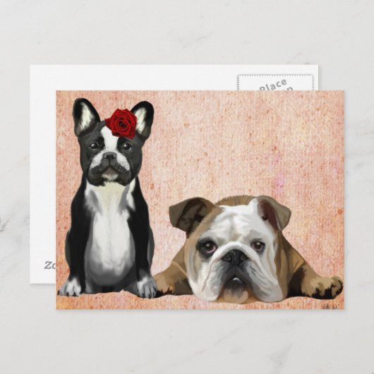 Bulldog en English Bulldog Briefkaart (Voorkant / Achterkant)