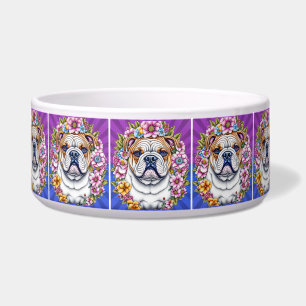 Bulldog en grillige bloemen voerbakje