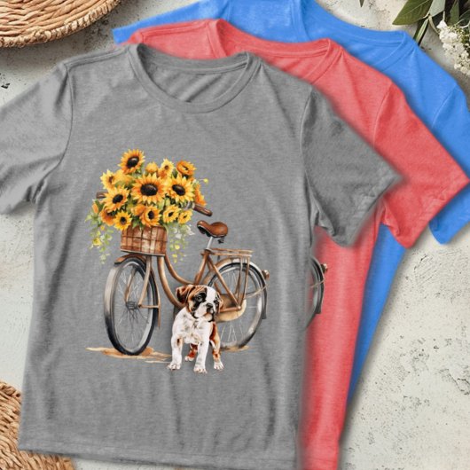 Bulldog en zonnebloem fiets Tri-Blend shirt