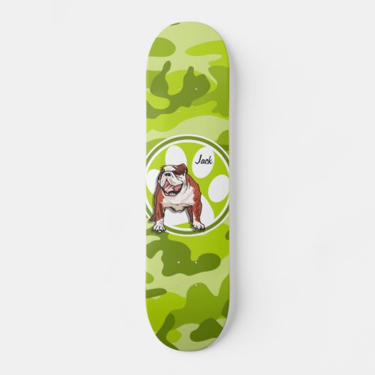 Bulldog; felgroene camo, camouflage skateboard (Voorkant)