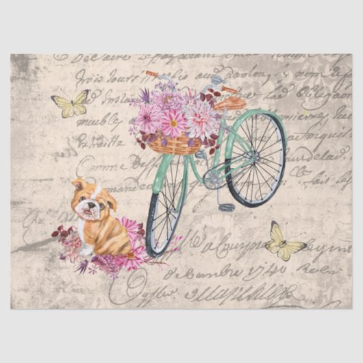 Bulldog Floral Bicycle Ephemera Ontkoppeling Tissuepapier (Voorkant)