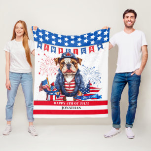 Bulldog Gelukkig 4th van juli Amerika Onafhankelij Fleece Deken