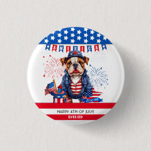 Bulldog Gelukkig 4th van juli Amerika Onafhankelij Ronde Button 3,2 Cm