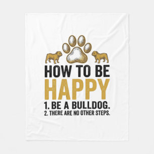 Bulldog Gelukkig Citaat Vintage Gravure Hond Liefh Fleece Deken