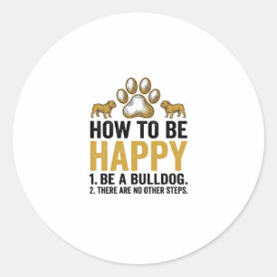 Bulldog Gelukkig Citaat Vintage Gravure Hond Liefh Ronde Sticker