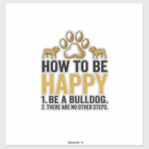 Bulldog Gelukkig Citaat Vintage Gravure Hond Liefh Sticker