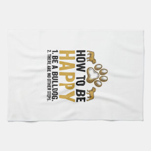 Bulldog Gelukkig Citaat Vintage Gravure Hond Liefh Theedoek