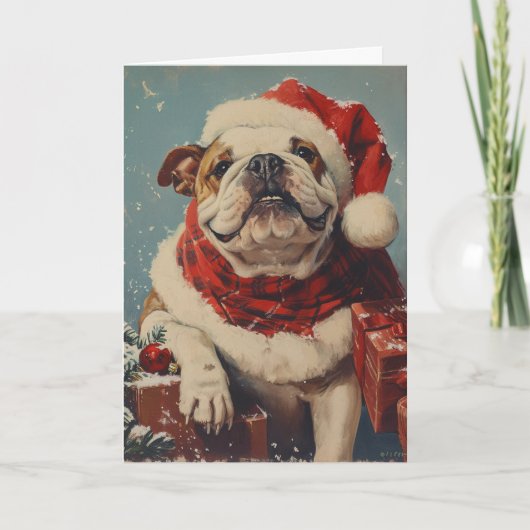 Bulldog  gepersonaliseerde kerst feestdagen kaart (Voorkant)