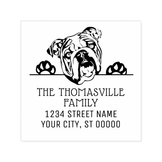 Bulldog Gezicht Hond Naam Retouradres Stempel (Design)