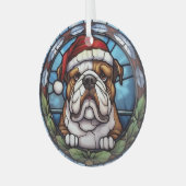 Bulldog Glas in lood Kerst Glas Ornament (Voorkant links)