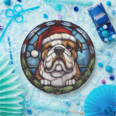 Bulldog Glas in lood Kerst Papieren Bordje (Feest)