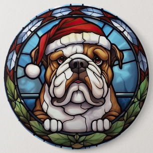 Bulldog Glas in lood Kerst Ronde Button 6,0 Cm