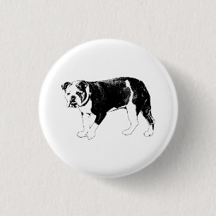 Bulldog Gril, Zwart-Wit Pret Ronde Button 3,2 Cm
