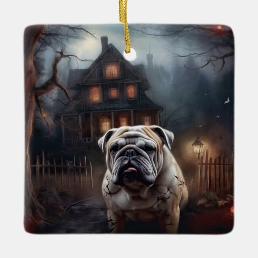 Bulldog Halloween eng Keramisch Ornament (Voorkant)