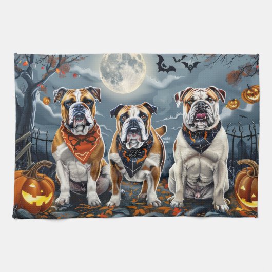 Bulldog Halloween Spooky Theedoek (Horizontaal)
