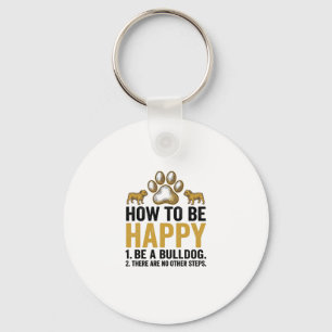 Bulldog Happy Quote Vintage Gravure Hond Liefhebbe Sleutelhanger