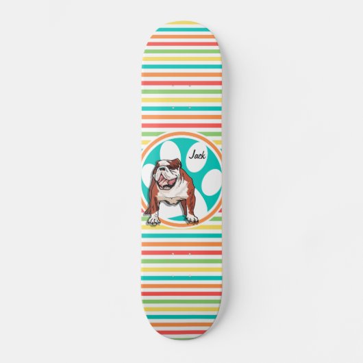 Bulldog; Heldere regenboogstrepen Skateboard (Voorkant)