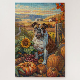 Bulldog Herfst Oogst Thanksgiving Legpuzzel