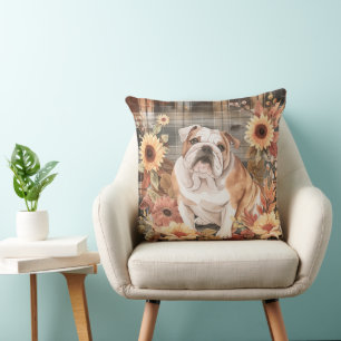 Bulldog Herfst Waterverf Bloemen Kussen