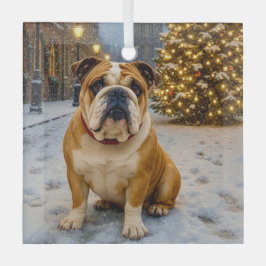 Bulldog Holiday  Glas Ornament