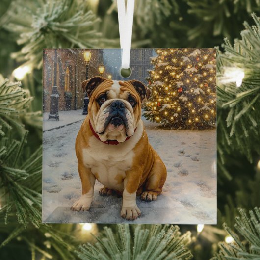 Bulldog Holiday Glas Ornament (Insitu)