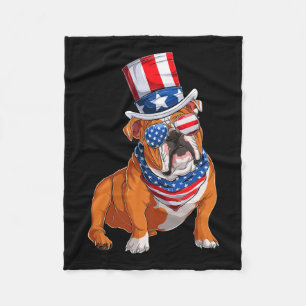 Bulldog hond 4 juli Amerikaanse vlag Fleece Deken