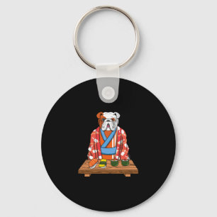 Bulldog Hond Kimono Kawaii Japanse Foodie Sushi Sleutelhanger