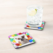 Bulldog hond met kleurrijke ballonnen Verjaardagst Bier Onderzetter (Rechterzijde)