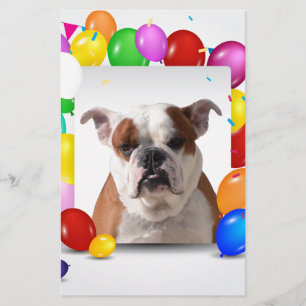 Bulldog hond met kleurrijke ballonnen Verjaardagst Briefpapier