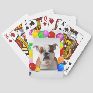 Bulldog hond met kleurrijke ballonnen Verjaardagst Pokerkaarten