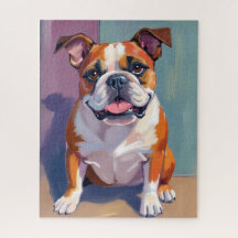 Bulldog Huisdier Schilderij Whimsical Waterverf Ho
