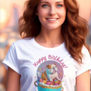 Bulldog in beker Gelukkige Verjaardag Grappige Bul T-shirt