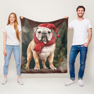 Bulldog in de Sneeuw Kerstmis Fleece Deken
