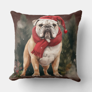 Bulldog in de Sneeuw Kerstmis Kussen
