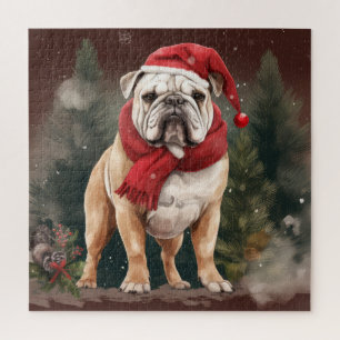 Bulldog in de Sneeuw Kerstmis Legpuzzel