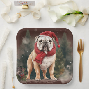 Bulldog in de Sneeuw Kerstmis Papieren Bordje