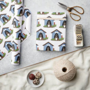 Bulldog in een hondenhok met rode brandkraan cadeaupapier