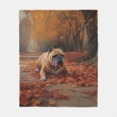 Bulldog in herfst laat Herfst inspireren Fleece Deken (Voorkant)