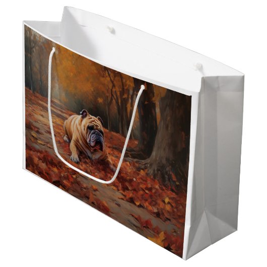 Bulldog in herfst laat Herfst inspireren Groot Cadeauzakje (Voorkant Gekanteld)