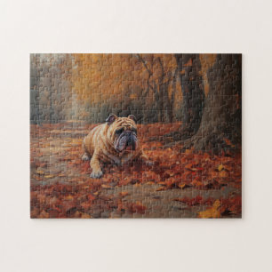 Bulldog in herfst laat Herfst inspireren Legpuzzel