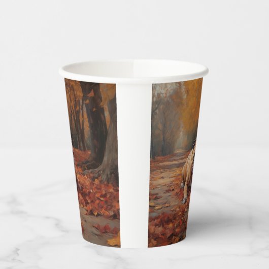 Bulldog in herfst laat Herfst inspireren Papieren Bekers (Links)