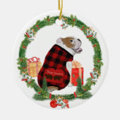 Bulldog in kerstmis keramisch ornament (Voorkant)