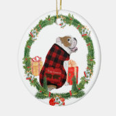 Bulldog in kerstmis keramisch ornament (Links)