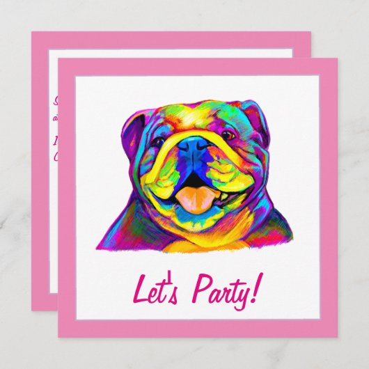 Bulldog in Kleuren Verjaardag Kaart (Voorkant / Achterkant)