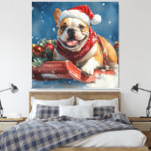 Bulldog in Sledge Laat het sneeuwen Kerstmis Canvas Afdruk (Insitu (Slaapkamer))