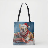 Bulldog in Sledge Laat het sneeuwen Kerstmis Draagtas (Voorkant)
